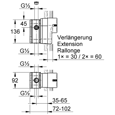 Eichelberg Verlängerungs-Set 30mm 1/2'' für Unterputz-Wannenbatterien 44035300