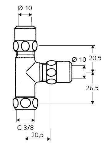 Schell T-Stück bewegliche Überwurfmutter, 3/8", chrom 041000699