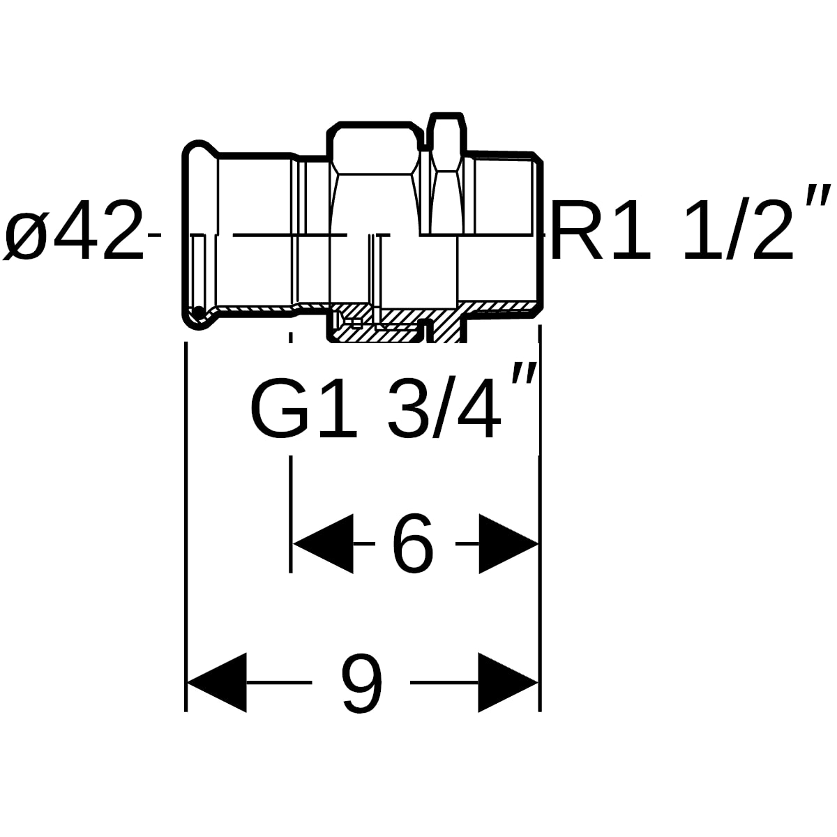 Geberit Mapress Edelstahl Übergangsverschraubung mit AG ÜM (LABS-frei) d42-R1 1/2 85369