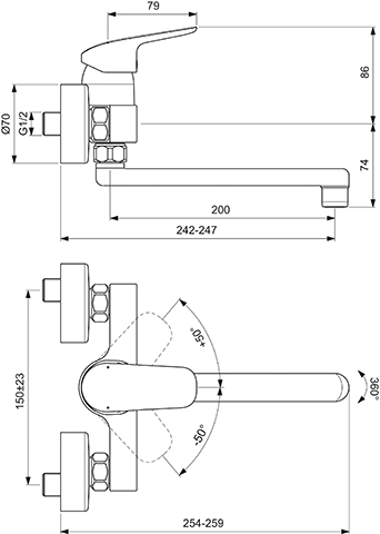 Ideal Standard Wand-Küchen-Armatur Ceraflex Ausladung 200mm, chrom B1730AA