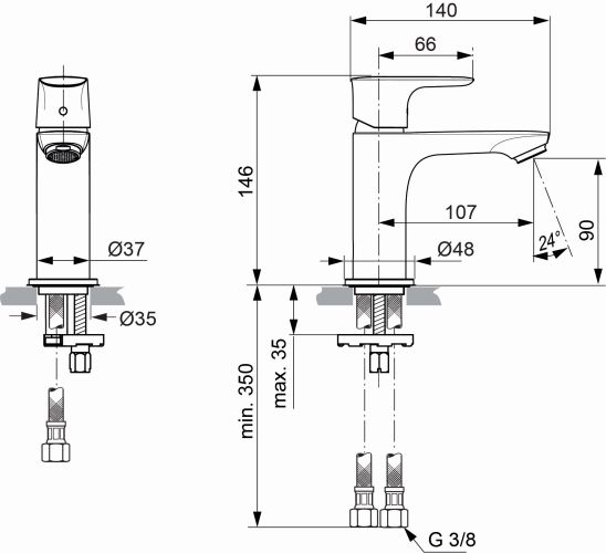 Ideal Standard Connect Air Waschtischarmatur Slim chrom, Ausladung 107mm, 5 l/min. A7010AA