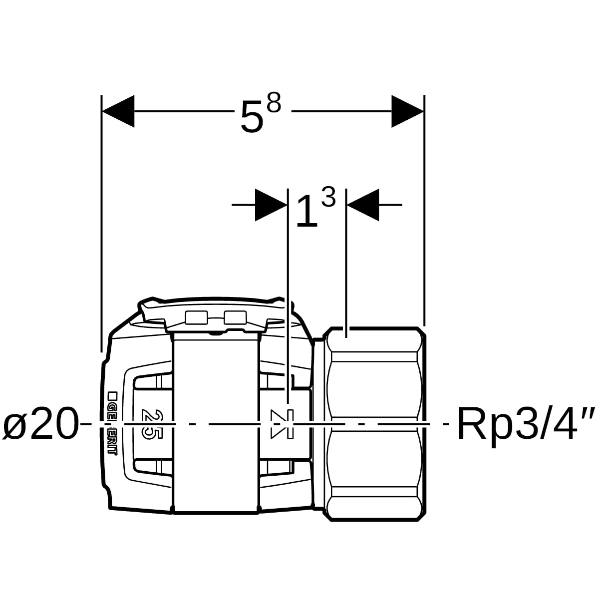 Geberit FlowFit Übergang mit Innengewinde SiBr d20-Rp3/4 620.421.00.1
