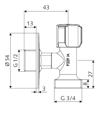 Schell Geräteanschlussventil COMFORT platzsparend, Rosette, 1/2"x3/4", chrom 054400699