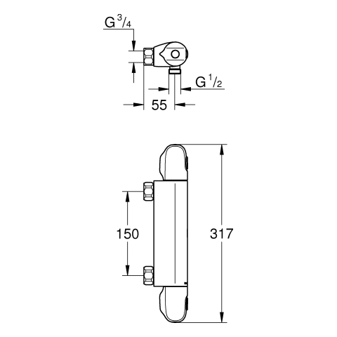 Grohe Grohtherm 1000 Thermostat-Brausebatterie chrom mit Brausegarnitur 600mm 34817003
