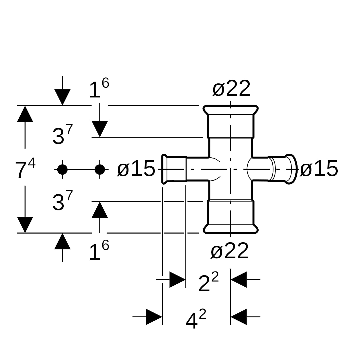 Geberit Mapress C-Stahl Kreuzstück 30 Grad d22-15 verzinkt 21406