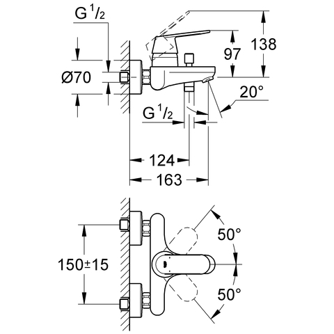 Grohe Eurosmart Cosmopolitan Einhand-Wannenbatterie chr DN15 Wandmontage 32831000