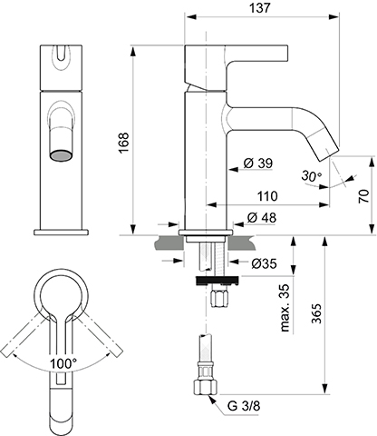 Ideal Standard Waschtischarmatur JOY, ohne Ablaufgarnitur Ausladung 110mm, chrom BC776AA