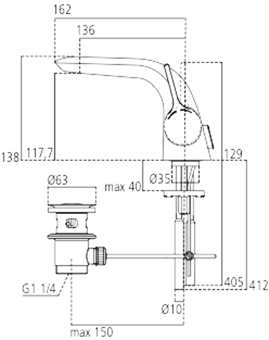 Ideal Standard Melange Waschtischarmatur mit Ablaufgarnitur chrom A4258AA