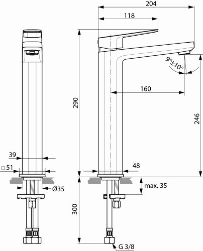 Ideal Standard Waschtisch-Armatur Tonic II, mit verlägertem Sockel ohne Ablaufgarnitur 5 l/min., Ausladung 160mm, chrom A6329AA