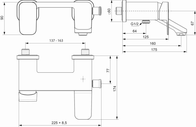 Ideal Standard Tonic II Badearmatur Aufputz Ausladung 160mm, chrom A6338AA