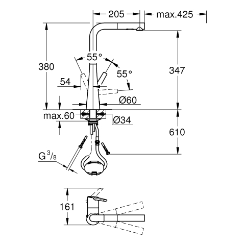 Grohe Zedra Einhand-Spültischbatterie supersteel L-Auslauf ausziehbare Spülbrause 32553DC2