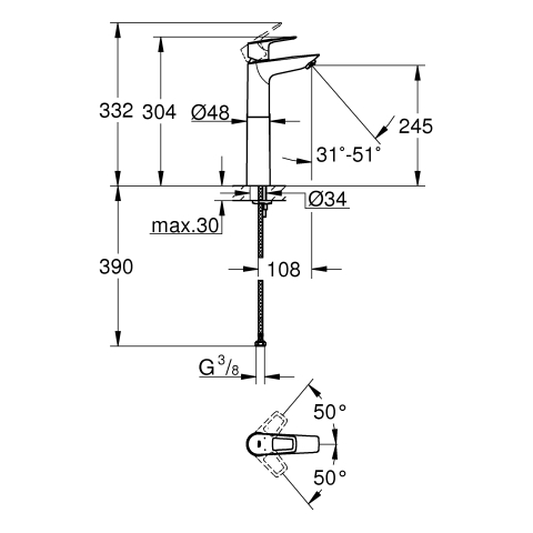 Grohe BauLoop Einhand-Waschtischbatterie chrom XL-Size glatter Körper 23764001