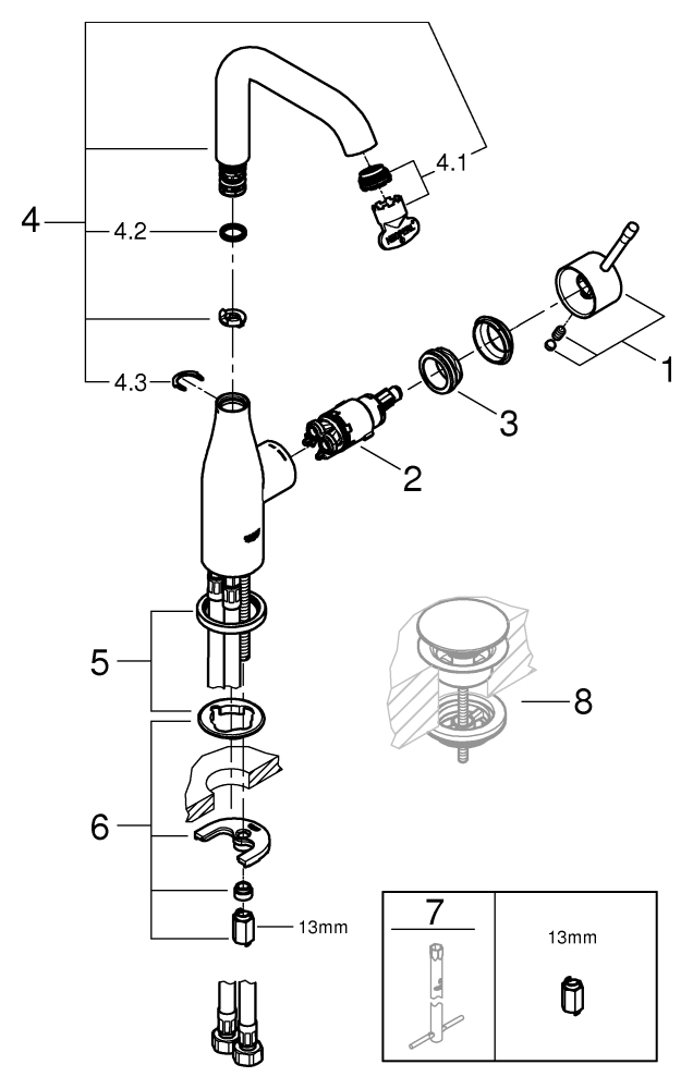 Grohe Einhand-Waschtisch-Batterie Essence chrom L-Size U-Auslauf glatter Körper 24177001