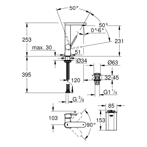 Grohe Plus Einhand-Waschtischbatterie chrom L-Size mit digitalem Display 23959003