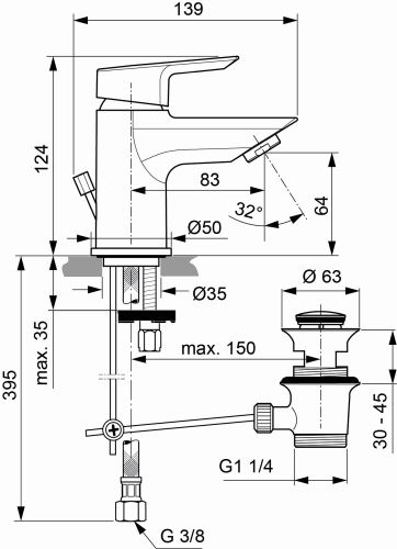 Ideal Standard Tesi Waschtischarmatur Piccolo mit Ablaufgarnitur chrom, Ausladung 83mm, 5 l/min. A6566AA
