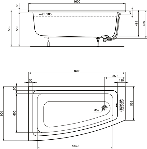 Ideal Standard i.life Duschbadewanne 160x90cm T476801 weiß