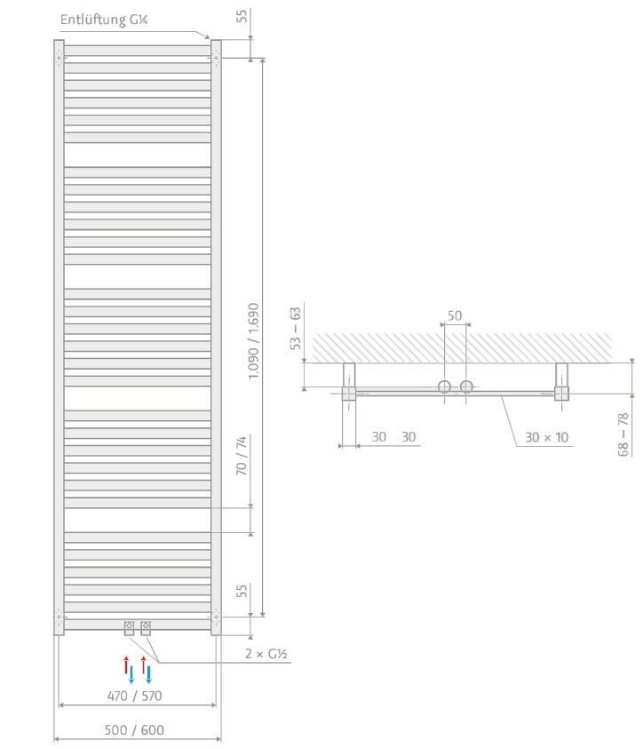 HSK Designheizkörper Line Aero H: 1800 L: 600 mm, Sonderlackierung 8046180-96