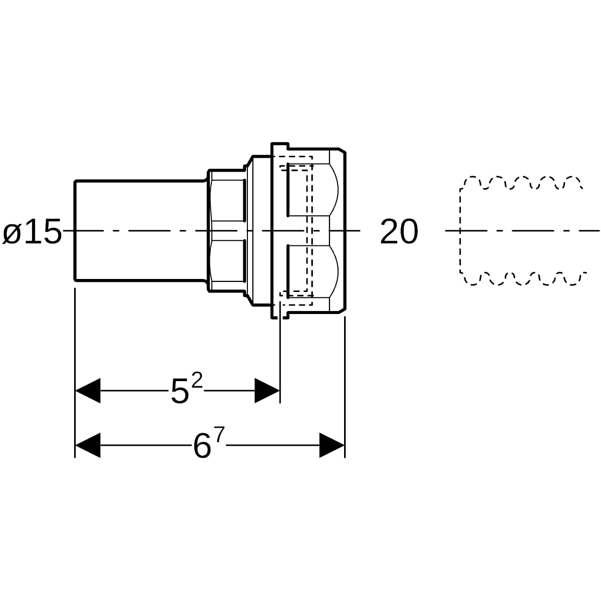 Geberit Mapress Übergang mit Klemmringverschraubung für Wellrohre NPW Ms d15-DN20 22431