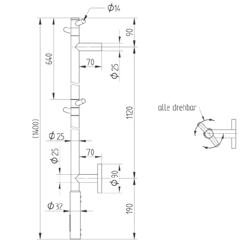 Avenarius Handtuchwärmer, Höhe 140cm 9055201016