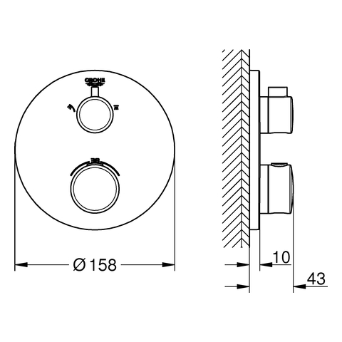 Grohe Grohtherm Thermostat-Brausebatterie chrom 2 Abgänge Fertigmontageset rund 24076000