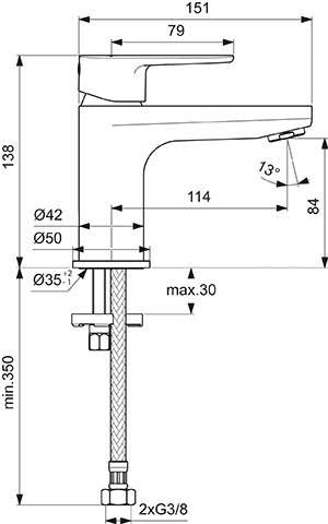 Ideal Standard Waschtischarmatur Cerafine O, H80 ohne Ablaufgarnitur, Ausladung 114mm, chrom BC696AA
