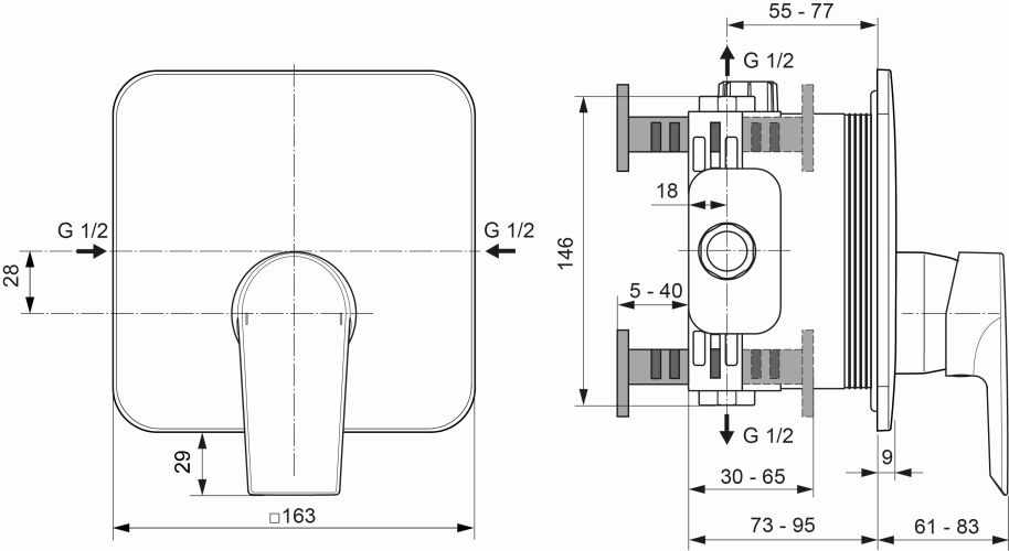 Ideal Standard Brausearmatur UP Tesi, Bausatz 2, Rosette 163x163mm, chrom A6585AA