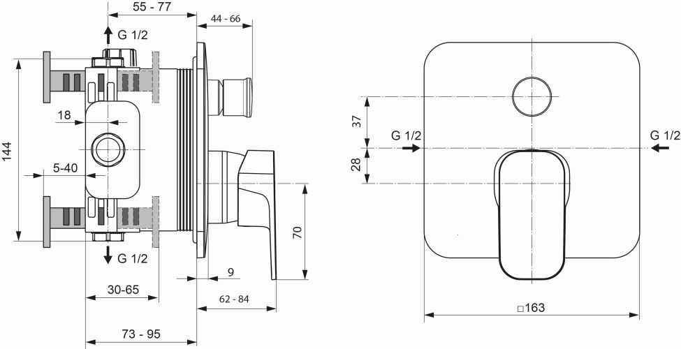 Ideal Standard Tonic II Badearmatur Unterputz Bausatz 2, Rosette 163x163mm, eigensicher DIN EN 1717, chrom A6341AA