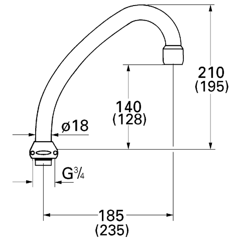 Grohe Rohrauslauf Ausladung: 185mm ohne Anschlag DN15 chrom 13070000