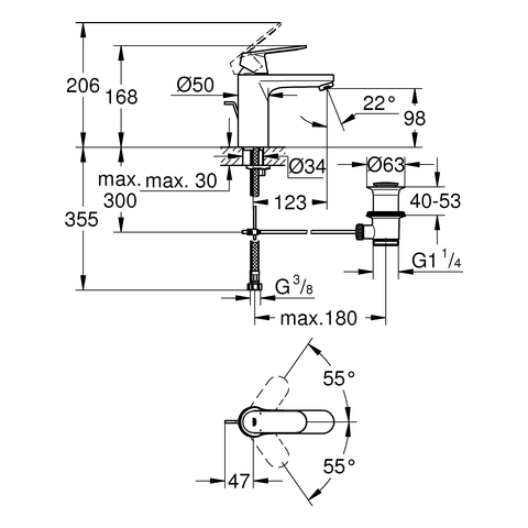 Grohe Eurosmart Cosmopolitan Einhand-Waschtischbatterie chrom mittelhoch Zugstangen-Ablaufgarnitur 23325000