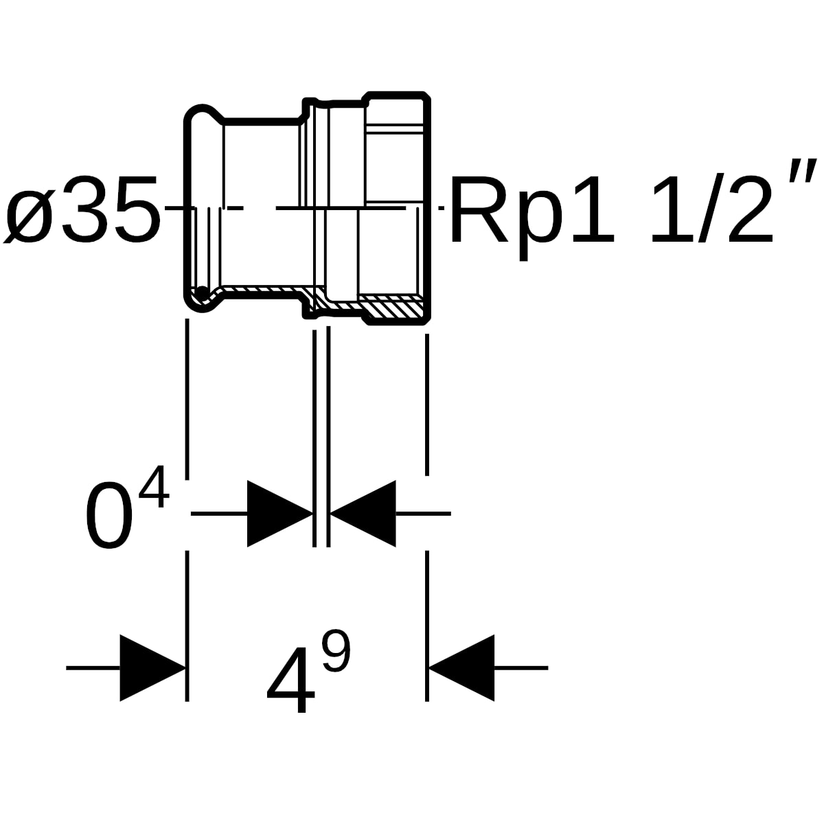 Geberit Mapress Edelstahl Übergang mit IG (LABS-frei) d35-Rp1 1/2 81826