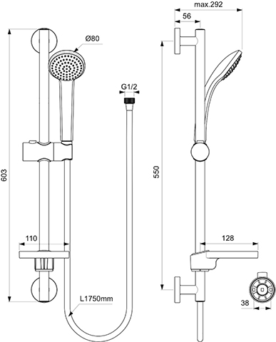 Ideal Standard Idealrain Brausekombination 600mm - S1, chrom, 1-Funktionshandbrause B9501AA