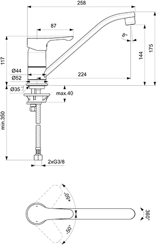 Ideal Standard Küchenarmatur Alpha, Ausladung 224mm, chrom BC490AA