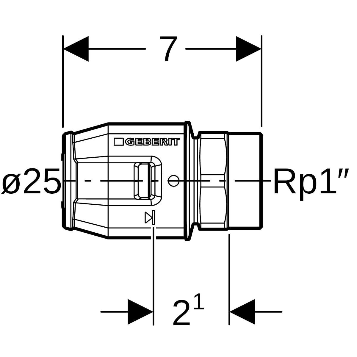 Geberit PushFit Übergang mit IG Rotguss d25-Rp1 652.543.00.1