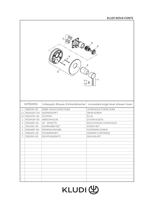 Kludi NOVA FONTE UP-Brause Einhandmischer, Feinbau-Set mit Funktionseinheit, mattschwarz 207553915