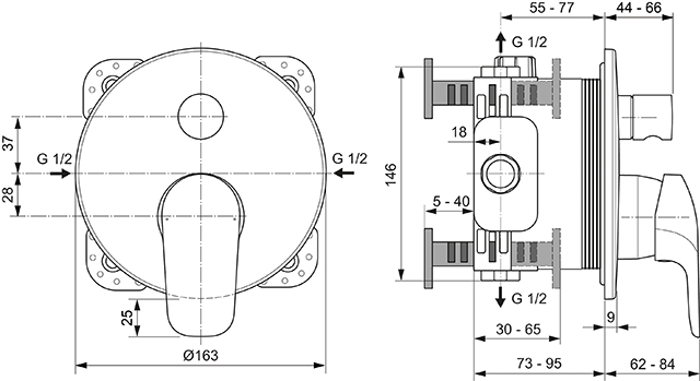 Ideal Standard Ceraflex Badearmatur Unterputz Bausatz 2, Rosette 163x163mm, chrom A6725AA