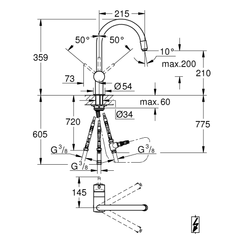 Grohe Minta Einhebel-Spültischbatterie chrom Niederdruck, Ausladung 215mm 32511000