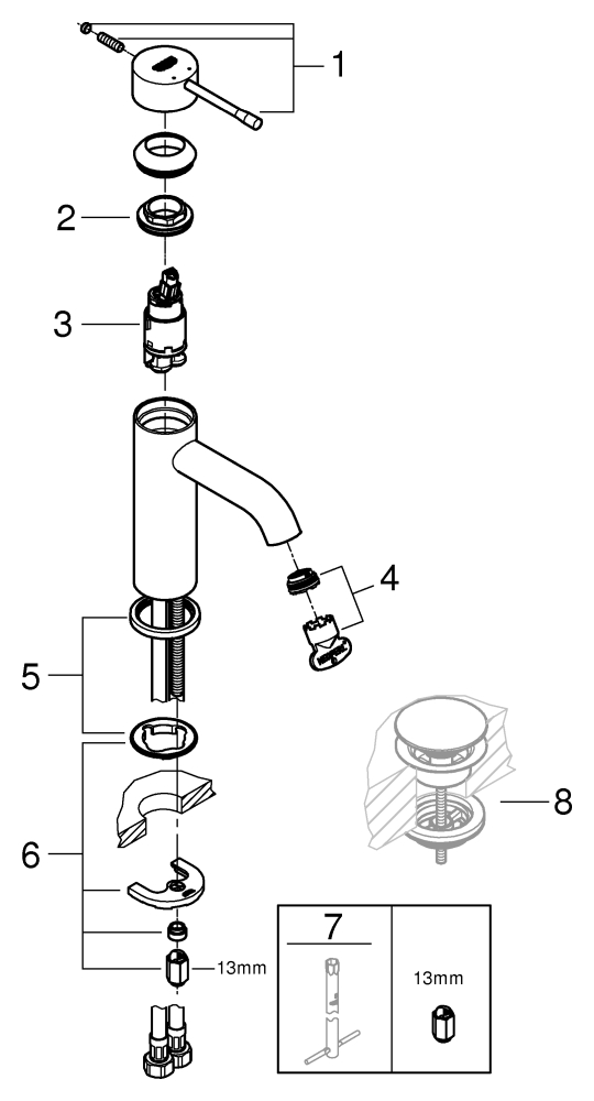 Grohe Essence Einhand-Waschtischbatterie supersteel S-Size glatter Körper 24172DC1