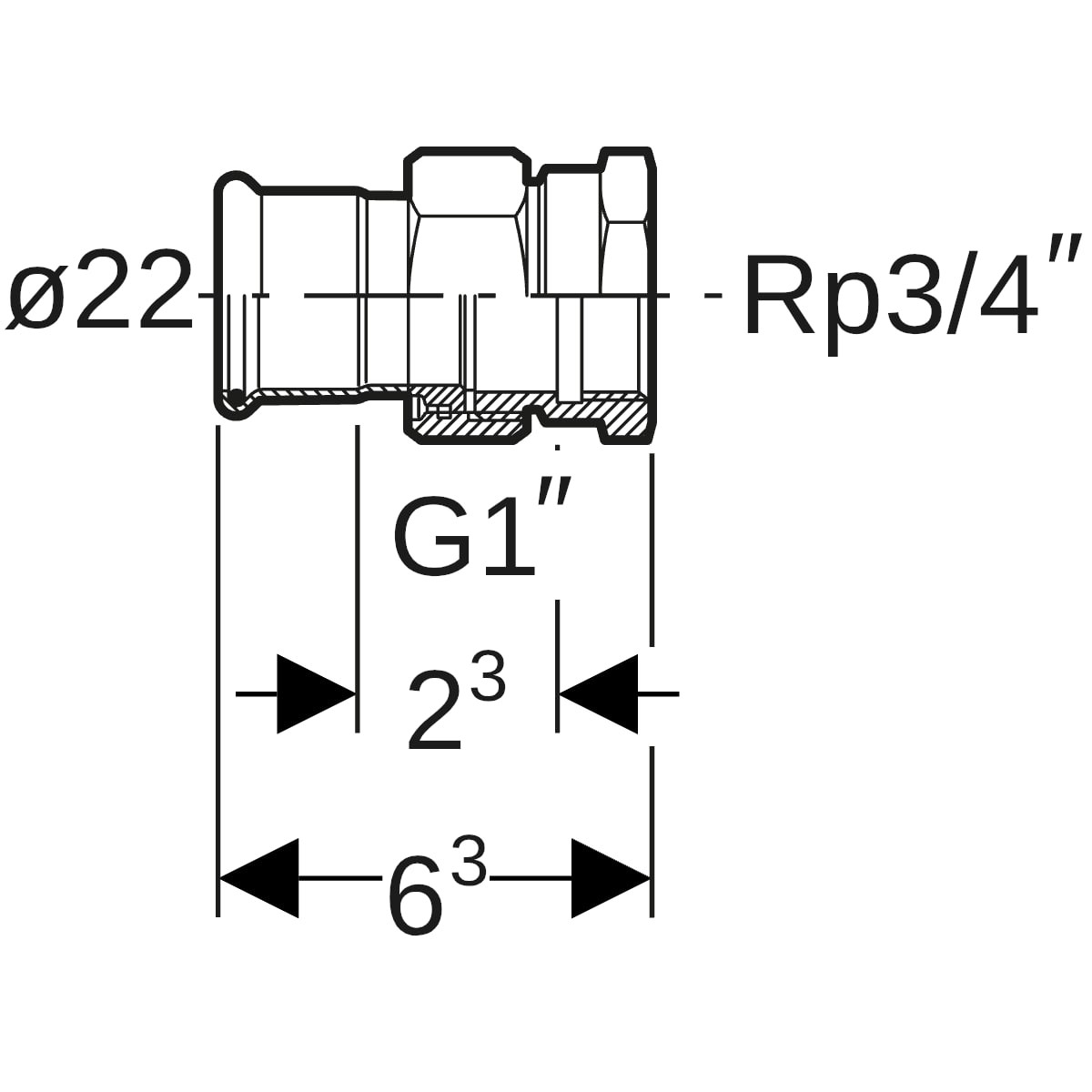 Geberit Mapress C-Stahl Übergangsverschraubung mit IG d22-Rp3/4 verzinkt 25304