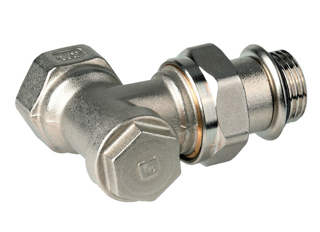 Resideo Rücklaufverschraubung, regelbar, Verafix-E, Eck, 1/2", vernickelt, Weichdichtung V2430E0015A