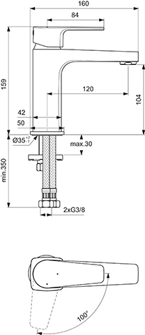 Ideal Standard Waschtischarmatur Cerafine D, H105 ohne Ablaufgarnitur Ausladung 120mm, chrom BC687AA