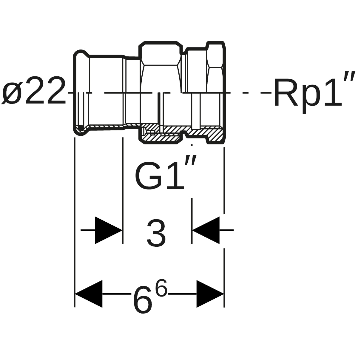 Geberit Mapress C-Stahl Übergangsverschraubung mit IG d22-Rp1 verzinkt 25305