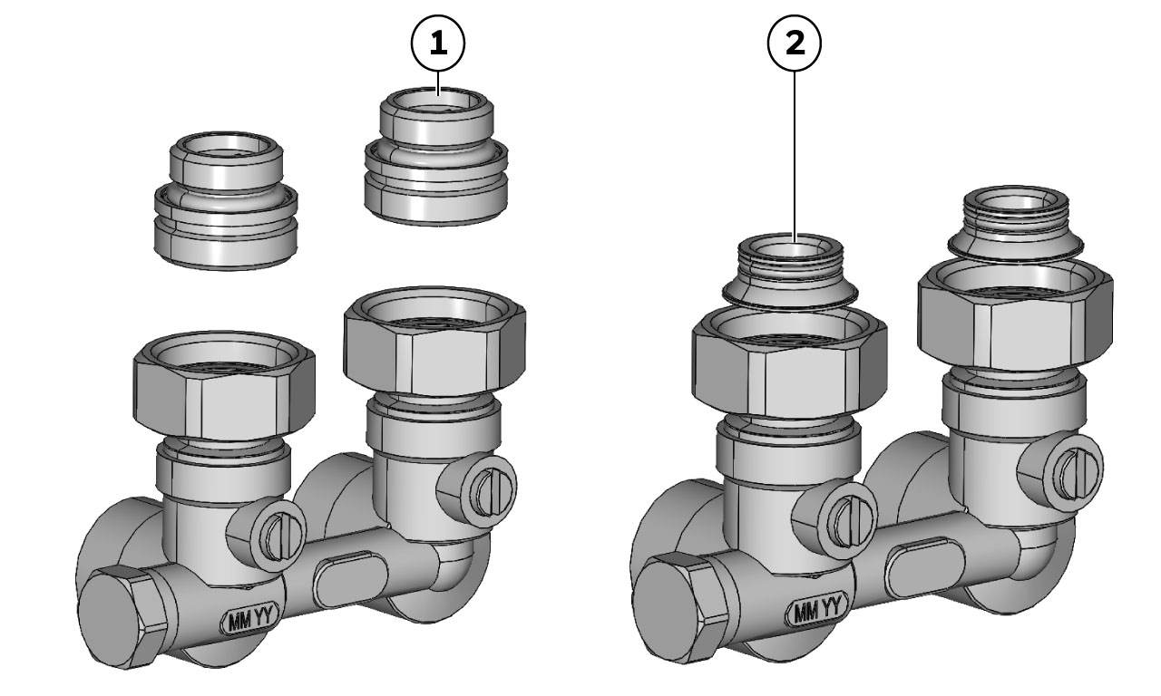 Resideo Einrohr-Anschlussarmatur Verafix-VKE, Eck, Innengewinde 3/4", für Ventil-Heizkörper V2461EY15A