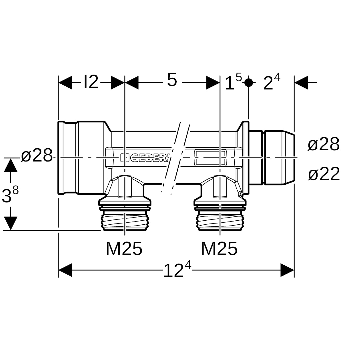 Geberit Verteiler zweifach mit Steckanschluss Messing M25 653.422.00.1