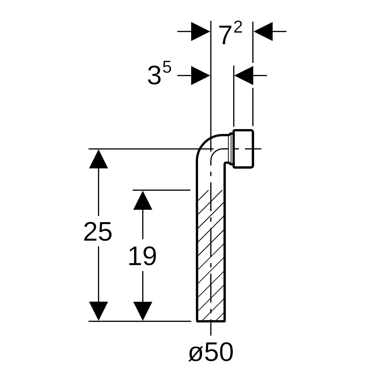 Geberit Anschlussbogen 90 Grad mit Quetschverschraubung d50 152.226.11.1