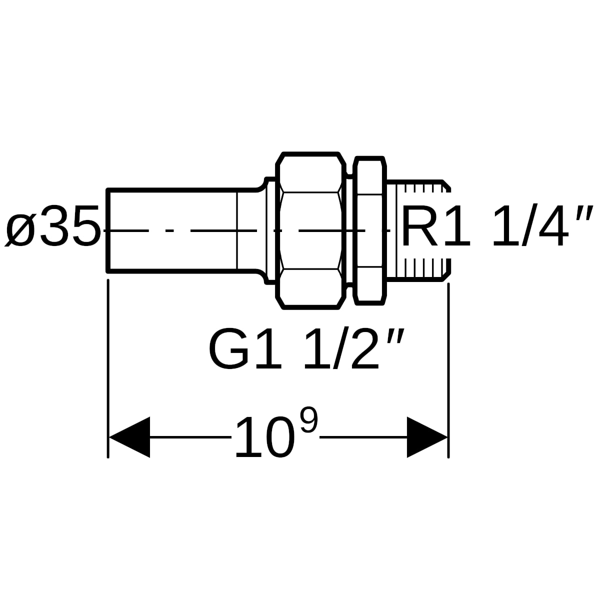 Geberit Mapress Edelstahl Übergangsverschraubung mit AG und Einschubende d35-R1 1/4 35408