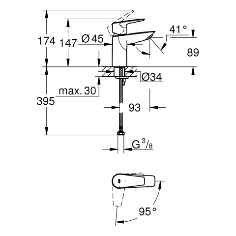 Grohe Einhand-Waschtisch-Batterie BauEdge S-Size chrom Mittelstellung kalt C2C Zertifikat Gold 24193001