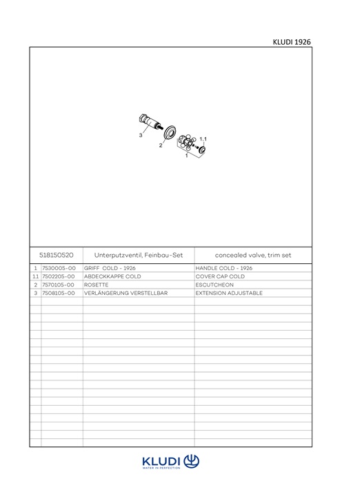 Kludi 1926 UP-Ventil Feinbau-Set Cold chrom 518150520