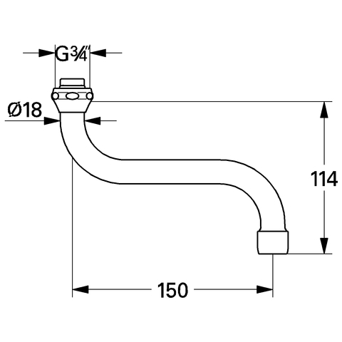 Grohe S-Auslauf Ausladung: 150mm für Küchen-Wandbatterien 1/2'' chrom 13005000