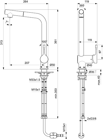 Ideal Standard Küchenarmatur Ceralook, mit herausziehbarer Handbrause, hohem Auslauf, Ausladung 207mm, chrom BC176AA