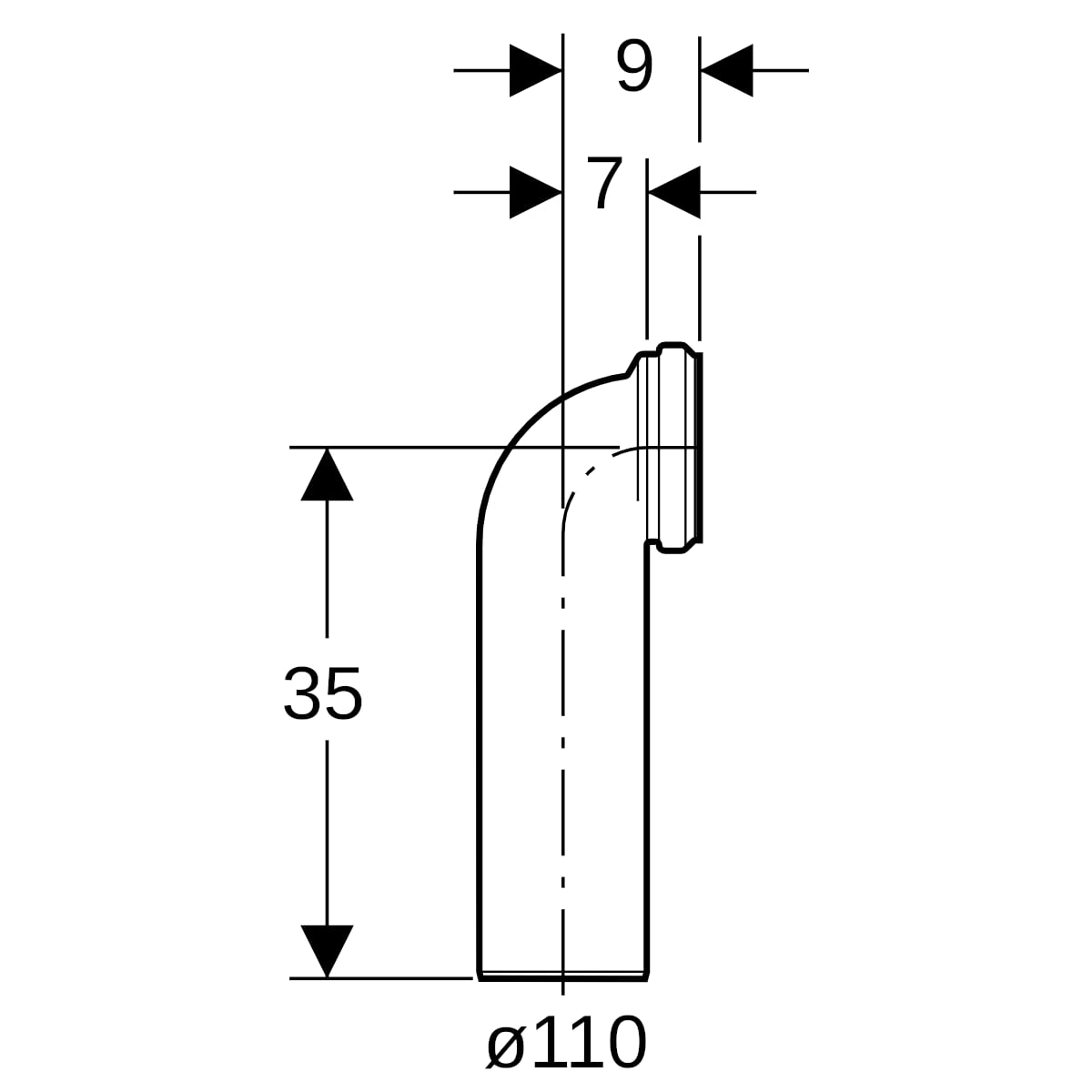 Geberit Anschlussbogen PP 90 Grad d90/110 152.610.11.1